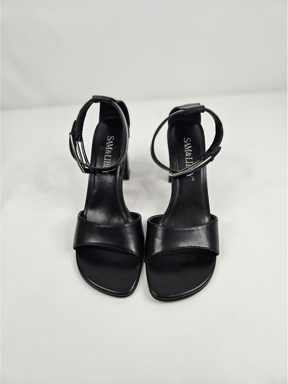 Sam & Libby Black Ankle Strap Block Heel Sandals Size 6.5